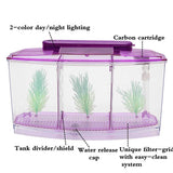 1PC Mini Plastic Aquarium Fish Tank Aquarium Tank 6 LED Light Filtered by oxygen Water removable Isolation plate Fish Tank F1219