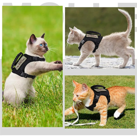 Tactical Cat Harness Vest Leash For Small Dog Adjustable Kitten  Vest With Patch For Military Service Dog Working Training