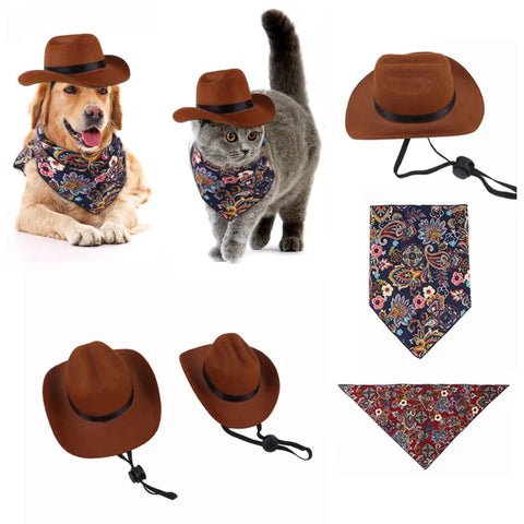 Pet Hat Dog Cat Western Cowboy Hat Halloween Pet Triangle Scarf Universal Funny Retro Photo Prop Dog Accessories Doll Decoration
