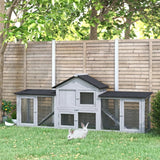 Grey Large Rabbit Hutch Outdoor Materials Safer for Pets &amp; Climate-Friendly, Big Rabbit Cage, Weatherproof Wood Rabbit Hutch