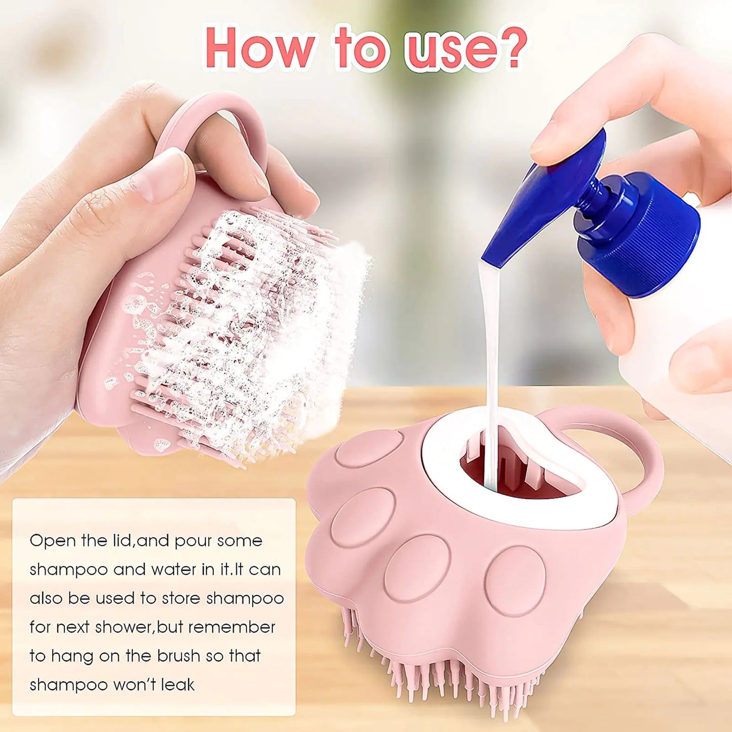 Silicone Dog Brush with Shampoo Dispenser for Bathing