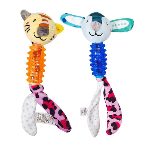 Interactive Dogs Toy Plush Cartoon Animal Shaped Doll With Rubber Body Molar Stick For Dogs Interactive Pet Doll Chew Toy Supply