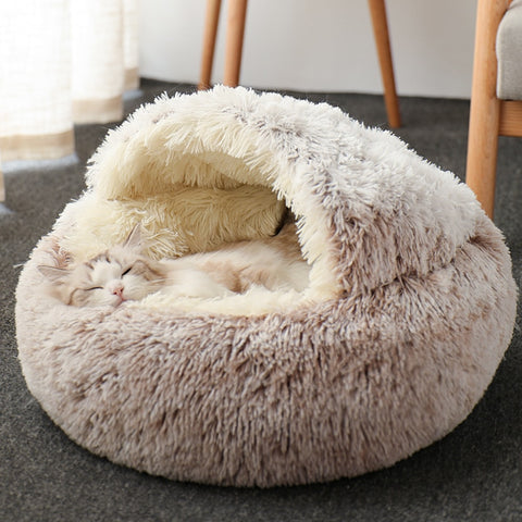 Round Cat Bed Long Plush Cat Cushion 2 In 1 Cat Basket Soft Cat Sleep Bag