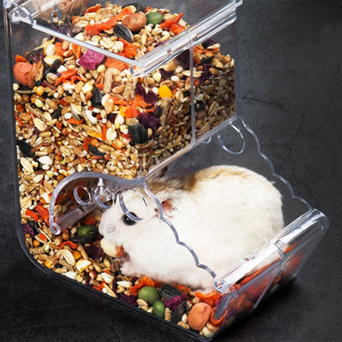 Rabbit Hamster Food Dispenser Clear Automatic Pet Feeder Food Bowl Container