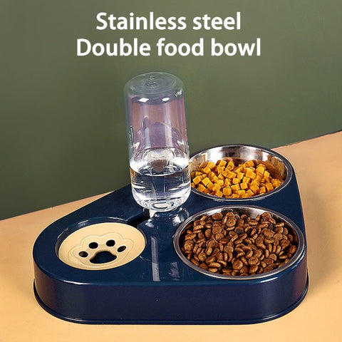 500ML Dog Cat Feeder With Water Bottle Automatic Drinking Pet Bowl Pet Stainless Steel Double 3 Bowl