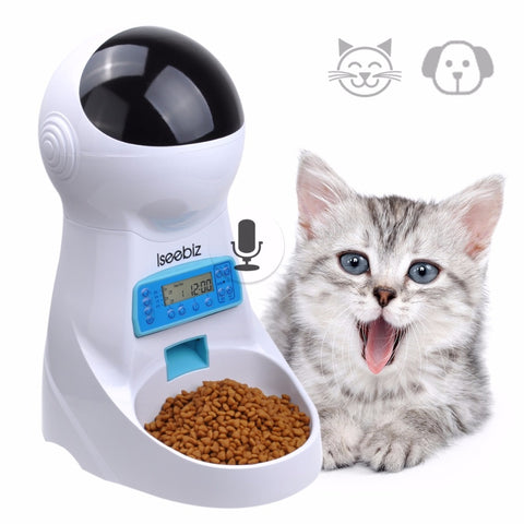 Iseebiz 3L Automatic Pet Feeder With Voice Record  For Medium Small Dog Cat LCD Screen Dispensers 4 Times One Day
