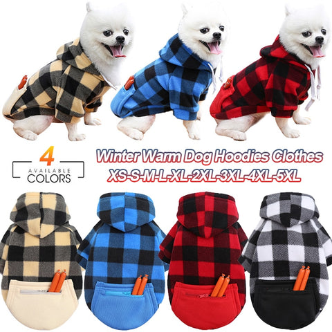 Warm Pet Clothes Winter Soft Wool Plaid Hoodies
